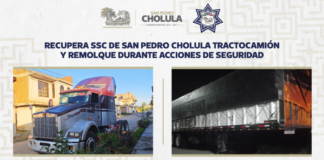 SSC Cholula recupera tractocamión y remolque con reporte de robo