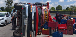 Vuelca camioneta cargada con verduras en la Puebla-Orizaba