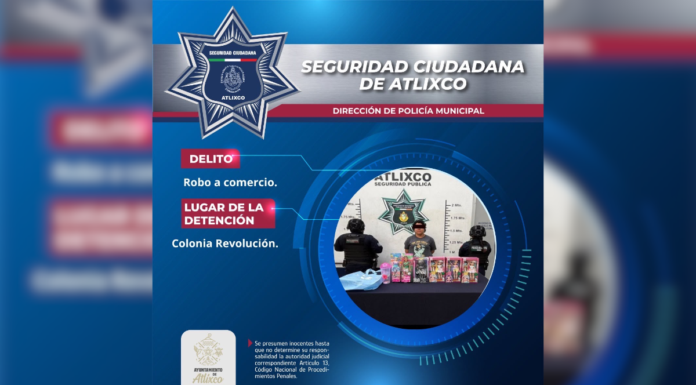 SSC Atlixco detiene a mujer por robo en supermercado