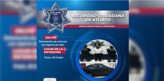 SSC Atlixco detiene a mujer que conducía auto robado