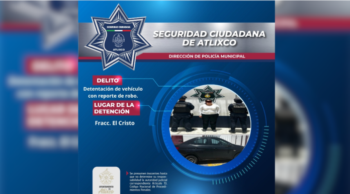 SSC Atlixco detiene a mujer que conducía auto robado