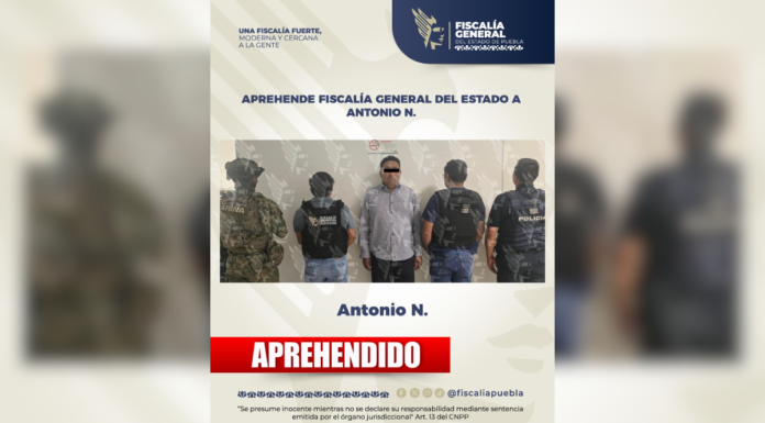FGE Puebla aprehende a Antonio “N” por tres presuntos delitos