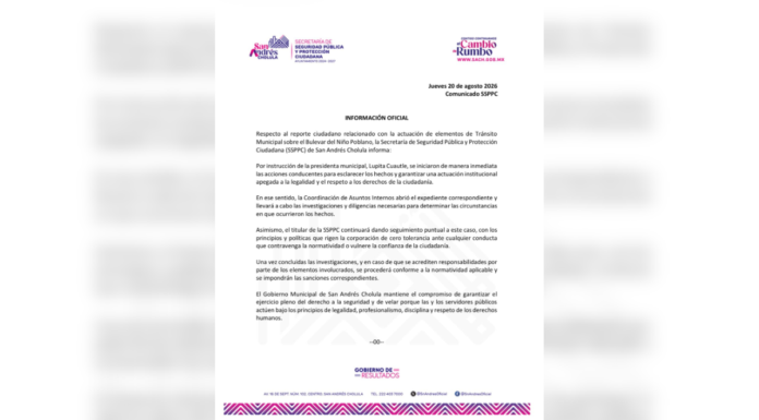 San Andrés Cholula inicia investigación contra agentes de Tránsito