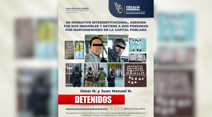 FGE Puebla catea inmuebles y detiene a dos personas por narcomenudeo