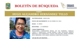 FGE mantiene búsqueda intensiva de Hugo Alejandro Hernández