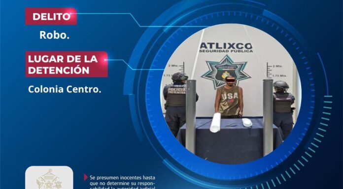 Policías de Atlixco detienen a hombre por robo de luminarias