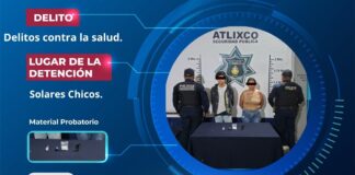 Detienen a pareja en Atlixco con presunta metanfetamina