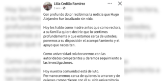 Lilia Cedillo expresa luto de la BUAP tras muerte de Hugo Alejandro