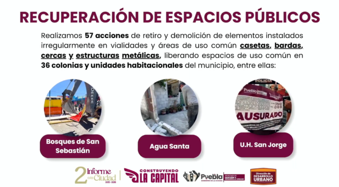Liberan 57 espacios públicos obstruidos en 36 colonias de Puebla